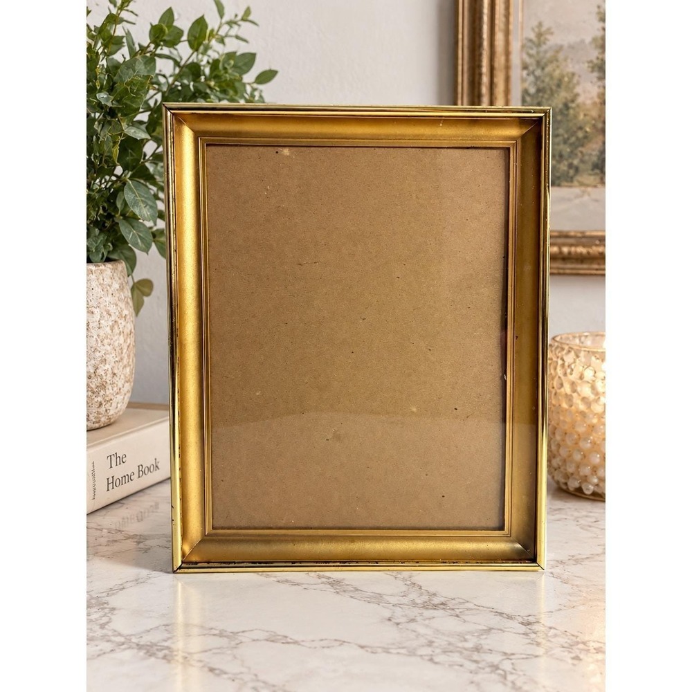 VTG Gold Tone Metal Picture Frame 8x10 Recessed Liner Hollywood Regency MCM READ